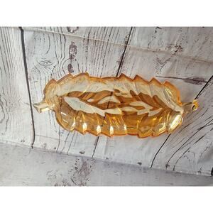 VINTAGE Marigold Carnival Glass Leaf Nut Candy Dish Textured Iridescent Fall